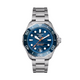 A TAG Heuer Aquaracer watch with a blue ceramic bezel, blue dial with date display, and stainless steel bracelet.Gent's TAG Heuer calibre 5 Automatic Watch. The 42mm case  model WBP5111.BA0013