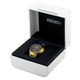 Seiko Coutura Solar Perpetual Calendar Chronograph Watch.  The case and bracelet are yellow gold plated stainless steel, the dial is black and the glass is sapphire crystal. The hour markers are diamond set.