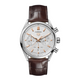 A TAG Heuer Carrera watch with a stainless steel case in silver, brown alligator strap, and a white dial with rose gold-colored hands and indices. Gents TAG Heuer Carrera Stainless Steel 42mm Case Brown Alligator Strap model CBN2013.FC6483