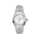 Ladies TAG Heuer Link 32mm Quartz Watch. The case and bracelet are stainless steel, the dial white mother-of-pearl and the glass is sapphire crystal. The watch features diamond set hour markers and a date function.  