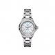 A ladies' TAG Heuer Aquaracer watch with a stainless steel bracelet and a mother-of-pearl dial, featuring a diamond bezel and a date function.Ladies TAG Heuer Aquaracer Professional 200 Solargraph Watch. model WBP1314.BA0005