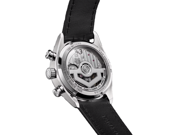 CBS2211.FC6545
 TAG Heuer Carrera Chronograph Automatic Watch. The 39mm case is stainless steel with a black alligator strap and deployment clasp. The watch features a chronograph function. The dial is circular brushed teal green with one minute counter sub-dial at 3 o'clock and date function at 9 o'clock.