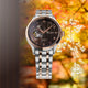 Seiko watch with two-tone metal strap on gray backgroundGents Seiko Presage Japanese Garden Automatic Watch. The 41.8mm case and bracelet are bicolour: rose gold PVD and stainless steel. The dial is black with a textured pattern, rose coloured roman numerals and hands, 24-hour indicator sub-dial and circular shaped movement window. The watch has a sapphire crystal glass with a see-through case back. The movement is automatic. MODEL SSA466J