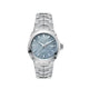 A stainless steel TAG Heuer Link watch with a blue mother-of-pearl dial and a silver bracelet.
