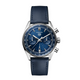 Gents TAG Heuer Carrera Chronograph Calibre TH20-00 . model CBS2212.FC6535. A TAG Heuer Carrera chronograph watch with a blue dial, blue leather strap, and stainless steel case.
