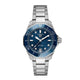 A TAG Heuer Aquaracer 36mm watch with a blue dial, stainless steel case and bracelet, and a blue ceramic bezel.Ladies TAG Heuer Aquaracer 36mm Automatic Watch. model WBN2412.BA0621