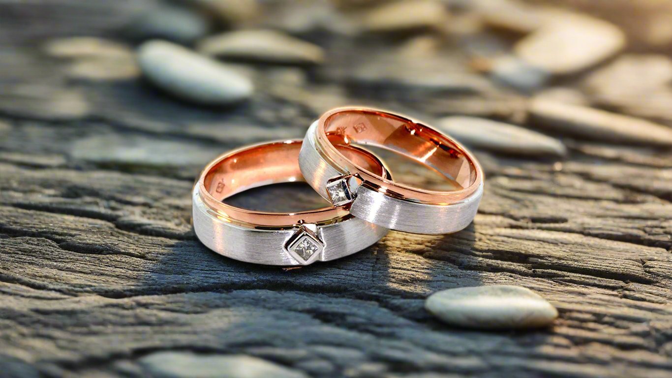 Platinum & Rose Gold Couple Rings with Solitaires JL PT 901