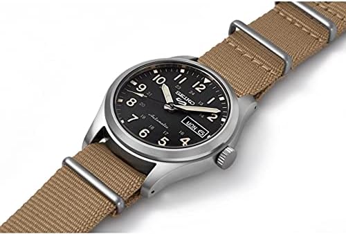 Gent's Seiko 5 Sports Field Series Automatic Watch.
Model Number: SRPG35K
The 39.4mm case is stainless steel with a beige nylon strap. The dial is black with 24-hour markers and a day / date function. The watch has a see-through case back and is 100m water resistant. The movement is automatic.