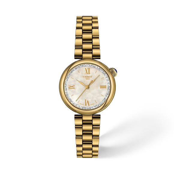 Ladies' Tissot Desir Quartz Watch.

Model number: T1520103311800

Availability: in stock

Yellow Gold PVD on Stainless Steel 28mm Case and Bracelet Mother-of-Pearl Dial with a Sparkly Inner Rim Gold Coloured Roman Numerals Indexes and Hands Sapphire Crystal Glass Quartz Watch.&nbsp;
