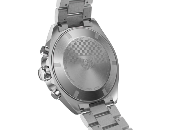 Silver watch with visible brand logo on a white background 