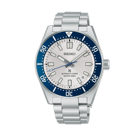 Gent's Seiko Prospex 1965 Heritage Diver’s 145th Anniversary Limited Edition Automatic Watch
Model Number: HBC005J
The 40mm case and bracelet are stainless steel and the bezel is blue. The dial is white with a date function. The glass is sapphire crystal and the watch is 300 metres water resistant. The movement is automatic with a 3 day power reserve. One of 4,000 pieces worldwide.