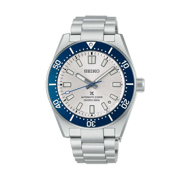 Gent's Seiko Prospex 1965 Heritage Diver’s 145th Anniversary Limited Edition Automatic Watch
Model Number: HBC005J
The 40mm case and bracelet are stainless steel and the bezel is blue. The dial is white with a date function. The glass is sapphire crystal and the watch is 300 metres water resistant. The movement is automatic with a 3 day power reserve. One of 4,000 pieces worldwide.