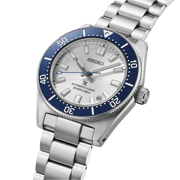 Gent's Seiko Prospex 1965 Heritage Diver’s 145th Anniversary Limited Edition Automatic Watch
Model Number: HBC005J
The 40mm case and bracelet are stainless steel and the bezel is blue. The dial is white with a date function. The glass is sapphire crystal and the watch is 300 metres water resistant. The movement is automatic with a 3 day power reserve. One of 4,000 pieces worldwide.