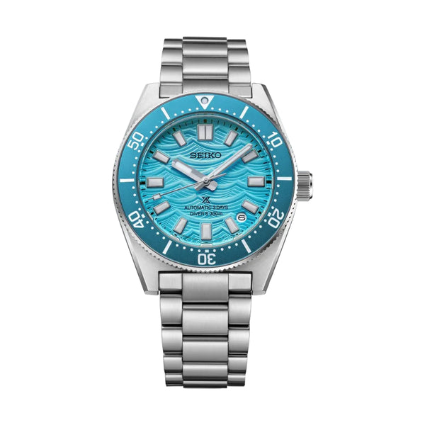 Brand: Seiko

Model Number: HBC011J

Description:
Gent's Seiko Prospex 1965 Heritage Diver’s Fan-Selected Limited Edition Automatic Watch, celebrating the 60th anniversary of the Seiko Diver’s Watch. The 40mm case and bracelet are stainless steel. The bezel and dial are aqua coloured with the dial featuring a special wave-mark pattern. The glass is sapphire crystal. The watch has a date function and is 300 metres water resistant. The clasp has a special bracelet size adjustment. The movement is automatic wi