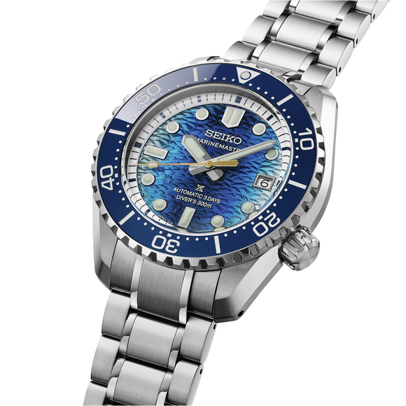 Seiko Prospex Marinemaster HBF002 JAMSTEC Limited Edition

Gent's Seiko Prospex Marinemaster HBF002J&nbsp; 1968 Heritage Diver's JAMSTEC Limited Edition 300m Watch. The 42.6mm case and bracelet are stainless steel with a blue ceramic bezel. The dial is a blue gradient with a textured finish. The glass is sapphire crystal. The watch has a date function and is 300 metres water resistant. The movement is an automatic calibre 8L45 with a 3 day power reserve. Presented in a special box. One of 1,000 pieces world