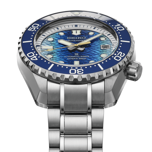Seiko Prospex Marinemaster HBF002 JAMSTEC Limited Edition

Gent's Seiko Prospex Marinemaster HBF002J&nbsp; 1968 Heritage Diver's JAMSTEC Limited Edition 300m Watch. The 42.6mm case and bracelet are stainless steel with a blue ceramic bezel. The dial is a blue gradient with a textured finish. The glass is sapphire crystal. The watch has a date function and is 300 metres water resistant. The movement is an automatic calibre 8L45 with a 3 day power reserve. Presented in a special box. One of 1,000 pieces world