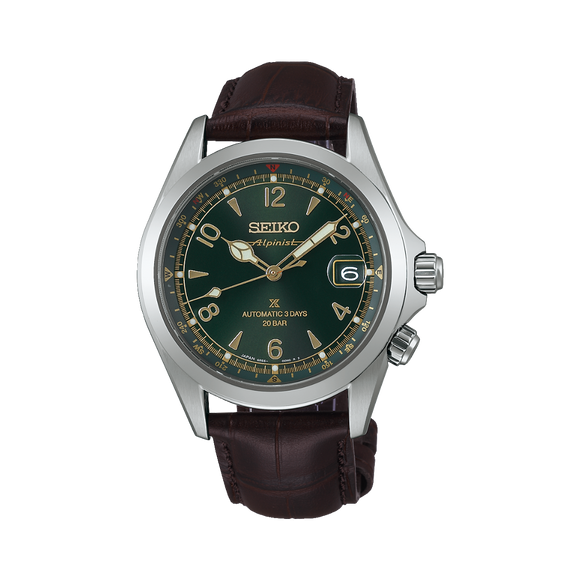 Gents Seiko Prospex Alpinist Stainless Steel 39.5mm

Model number: SPB507J

Availability: in stock

The Case with Brown Leather Strap Green Dial with Rotating Inner Compass Ring Sapphire Crystal Glass with Date Magnifier See-Through Case Back Date 200m Water Resistant 3 Days Automatic Watch.