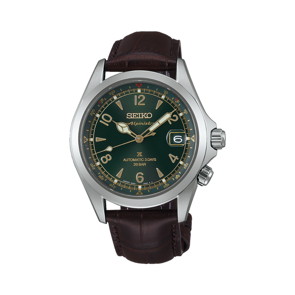 Gents Seiko Prospex Alpinist Stainless Steel 39.5mm

Model number: SPB507J

Availability: in stock

The Case with Brown Leather Strap Green Dial with Rotating Inner Compass Ring Sapphire Crystal Glass with Date Magnifier See-Through Case Back Date 200m Water Resistant 3 Days Automatic Watch.