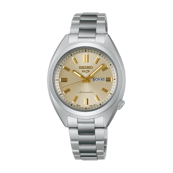 Ladies' Seiko 5 Sports SNXS Series 32mm Stainless Steel Case and Bracelet Blue Dial Day/Date Function 100m Water Resistant Automatic Watch.&nbsp;