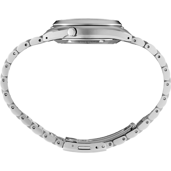 Seiko 5 Sports SNXS Series 37.4mm Stainless Steel Case and Bracelet Blue Dial Day/Date Function See-Through Case Back 100m Water Resistant Automatic Watch.  