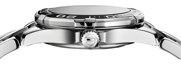 Ladies' TAG Heuer Aquaracer 35mm Watch. The case and bracelet are bicolour stainless steel and black ceramic links/bezel, the dial is black and the glass is sapphire crystal. The watch features a diamond set dial and date function. The watch is 300 metres water resistant and the movement is quartz.  