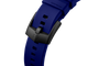 Blue watch strap with black buckle on a white background