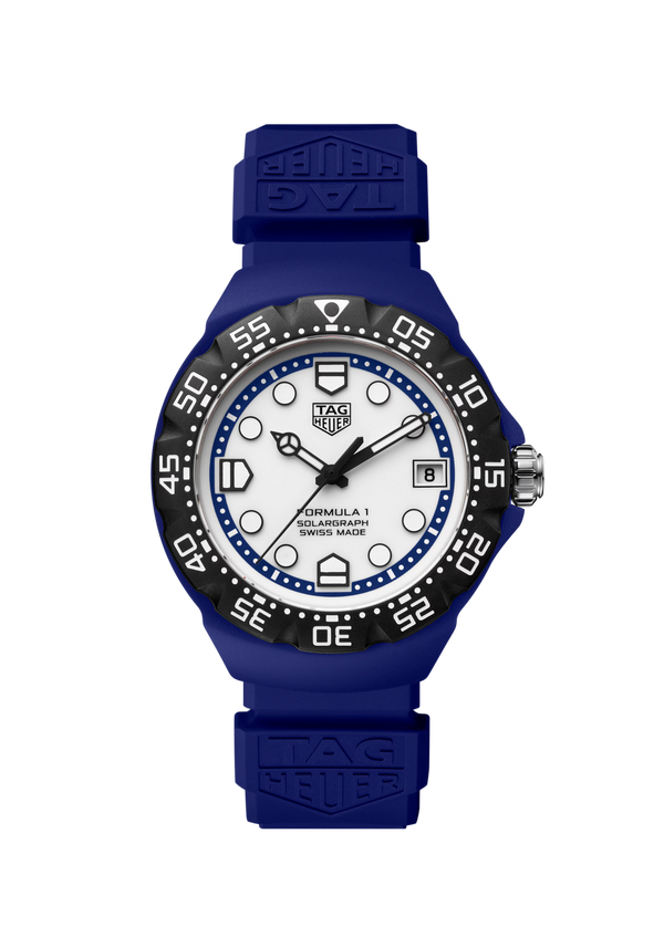 Blue watch with white dial on a transparent background