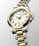 Ladies' Longines Conquest Quartz Watch.
Model Number: L33503127
The 30mm case and bracelet are bicolour: stainless steel with a yellow gold PVD bezel and middle bracelet links. The dial is white with gold coloured hands and indexes. The glass is sapphire crystal. The watch has a date function and is 100m water resistant. The movement is quartz.