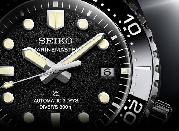 Gent's Seiko Prospex Marinemaster 1968 Heritage Diver's 300m Watch.

The 42.6mm case and bracelet are stainless steel with a black ceramic bezel. The dial is black with a textured finish. The glass is sapphire crystal. The watch has a date function and is 300 metres water resistant. The movement is an automatic calibre 8L45 with a 3-day power reserve. Presented in a special box.&nbsp;

Model number: HBF001J

Availability: in stock