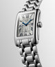 Gent's Longines Dolce Vita Automatic Watch.

Model Number: L57574716

Availability: in stock

The 27.7 x 43.8mm rectangular case and bracelet are stainless steel. The dial is silver with a flinque pattern, black roman numerals, blue hands and a date function. The glass is sapphire crystal. The movement is automatic.