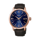 Gent's Seiko Presage Cocktail Time GMT Automatic Watch.

Model: HCB005J

Availability: in stock

The 40.5mm case is rose gold PVD on stainless steel with a brown leather strap and deployment clasp. The radial patterned dial is blue with rose coloured hands and indexes. The watch has a GMT hand for setting on a second time zone, 24-hour indicators and a date function. The watch has a see-through case back. The movement is automatic.
