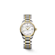 Ladies' Longines Master Collection Automatic Watch. The 25.5mm case and bracelet are bicolour: stainless steel with 18k yellow gold capped bezel and capped centre links. The dial is white mother-of-pearl with twelve diamond set hour markers and a date function. The glass is sapphire crystal and the case back is transparent sapphire crystal &nbsp;glass. The movement is automatic.