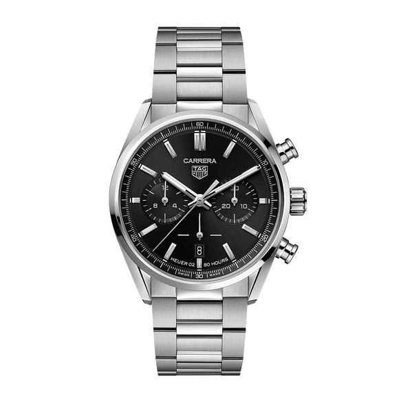 Gent's TAG Heuer Carrera Calibre Heuer 02 Automatic Watch. MODEL CBN2010.BA0642
A TAG Heuer Carrera Calibre Heuer 02 Automatic Watch with a black dial, stainless steel case and bracelet, and sapphire crystal glass.